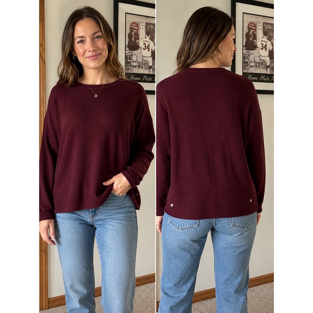 Monari Italia Burgundy Ribbed Knit Boat Neck 3/4 Sleeve Sweater US‎ 10 CAN 14 GB
